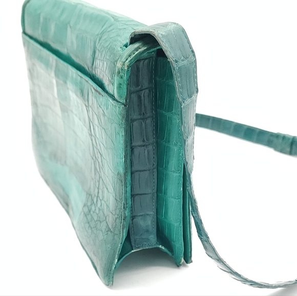 Nancy Gonzalez Green Crocodile Flap Crossbody Luxury Shoulder Bag Purse - Picture 6 of 15